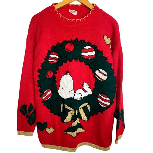 Vintage Snoopy and Friends Full Front Graphic Knit Christmas Sweater XL USA - Picture 1 of 5